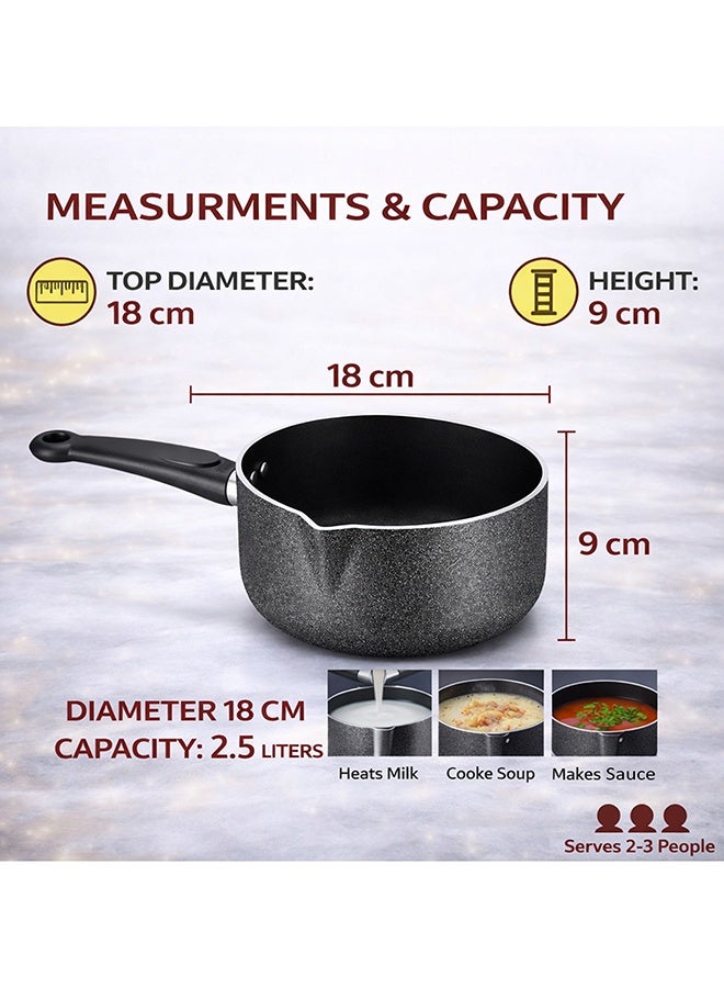 سونكس مقلاة حليب غير لاصقة ١٨ سم بسعة ٢٫٥ لتر – قدر صوص مع فوهة للصب، خالية من مواد بي إف أو إيه وبي إف إيه إس، آمنة للغسل في غسالة الصحون، مقبض باكلايت مقاوم للحرارة، مناسبة لمواقد الغاز والكهرباء والسيراميك، لون رمادي - Image 2